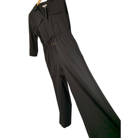Calvin Klein Womens Black Wide-Leg Cropped Jumpsuit Size 8 3/4 Sleeves NWT 8749 - Picture 1 of 13